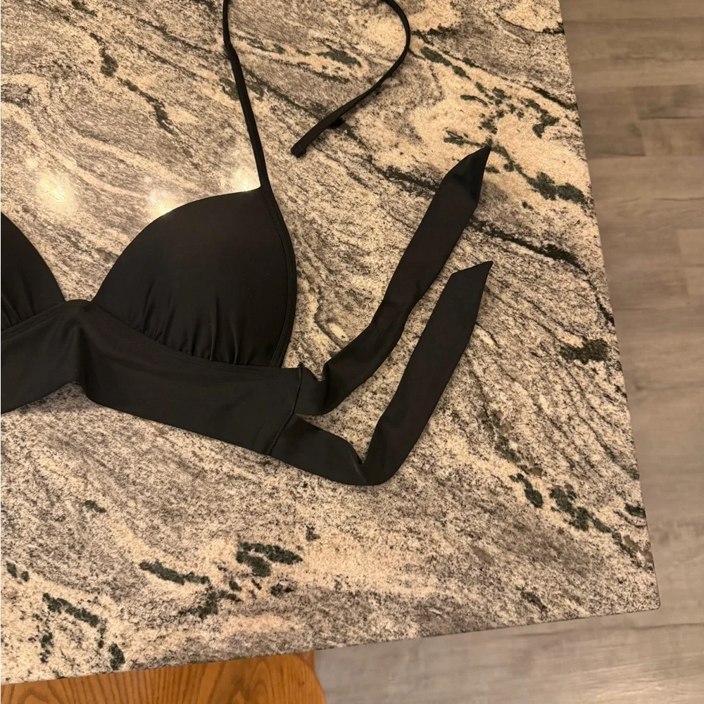 Aerie Black Bikini Top with Tie Straps Small